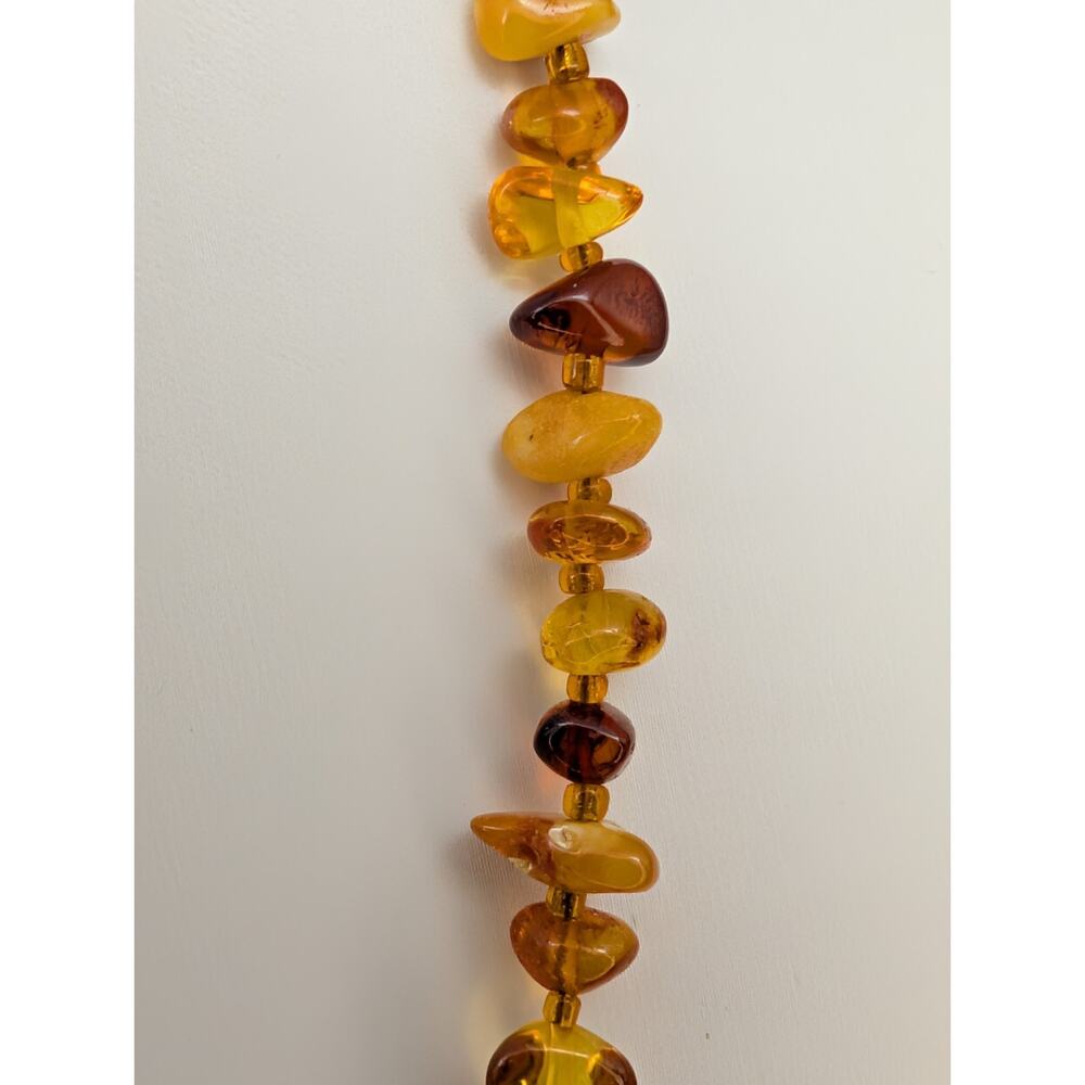 19" Necklace With Multicolor Genuine Amber Chip Beads Honey Butterscotch Baltic - Picture 2 of 5